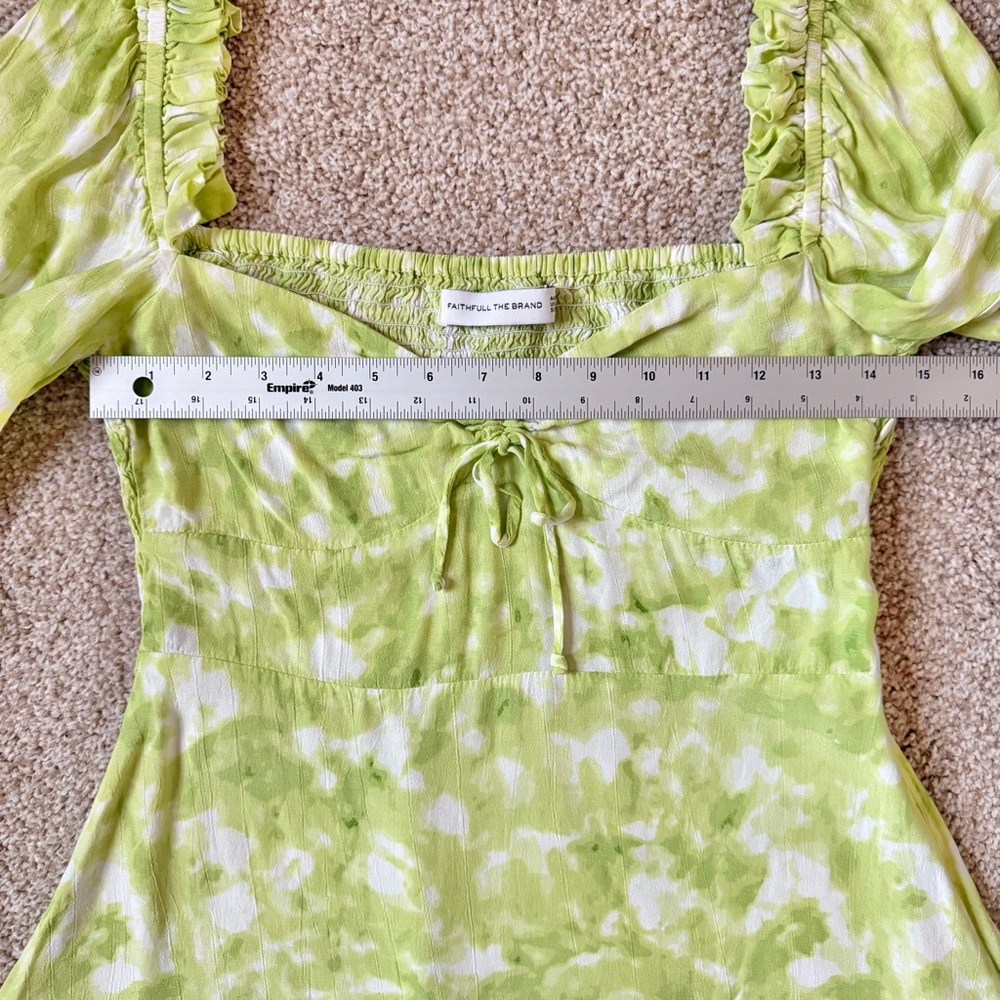 Faithfull The Brand Green Tie Dye Mini Dress Ruffle Vacation Womens Size 4 Small - Picture 12 of 13